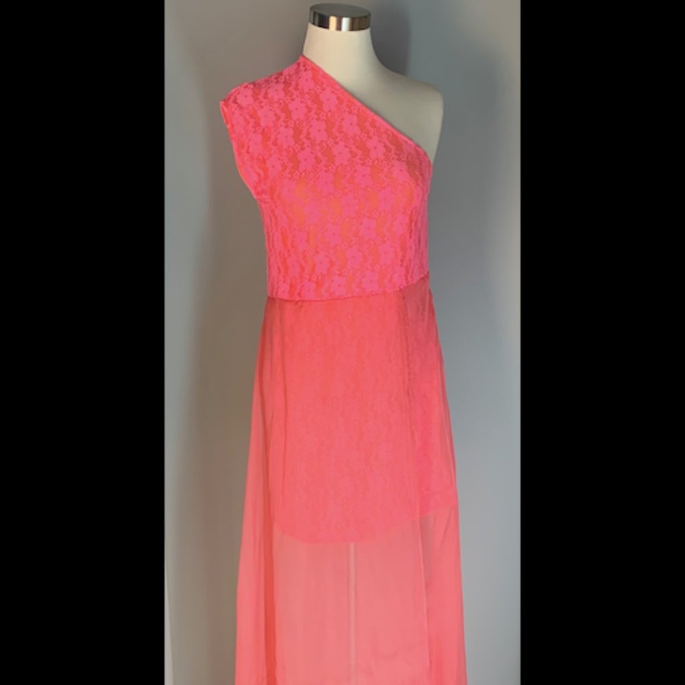 Pink one shoulder maxi dress
